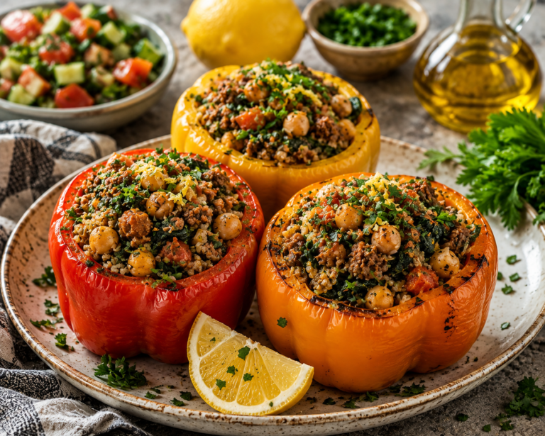 Mediterranean Beef & Chickpea Stuffed Peppers