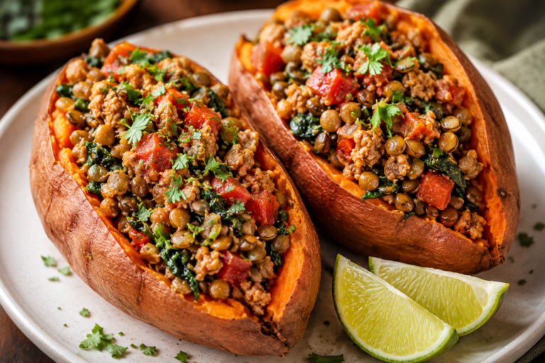 Turkey & Lentil Stuffed Sweet Potatoes