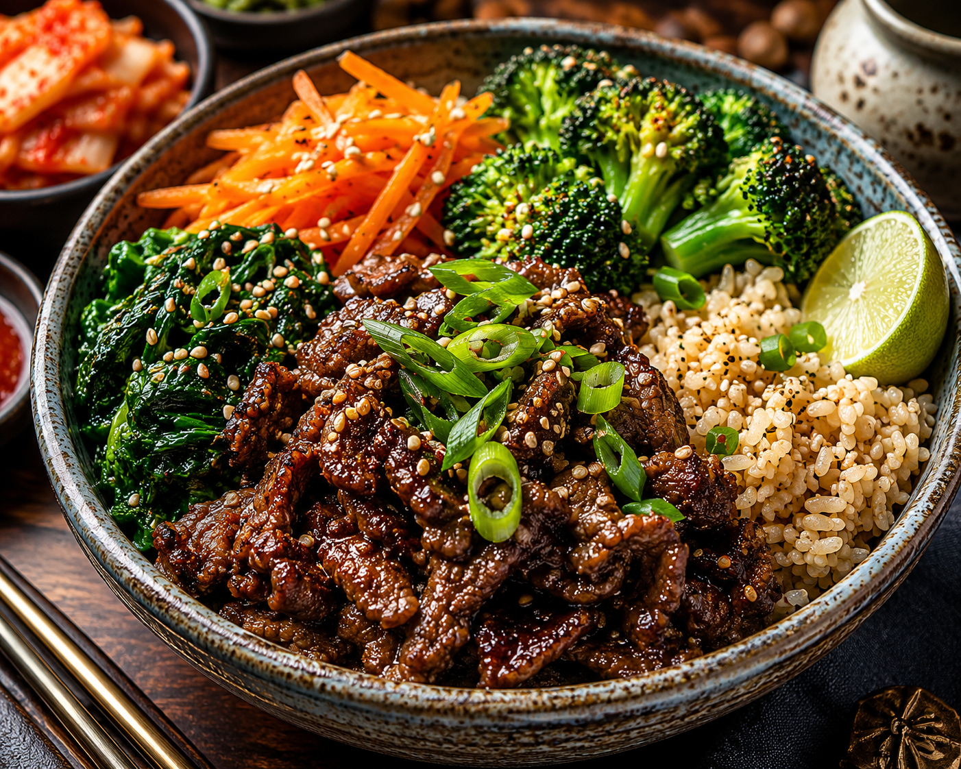 Korean-Inspired Beef Bulgogi Bowl with Sesame Spinach & Broccoli